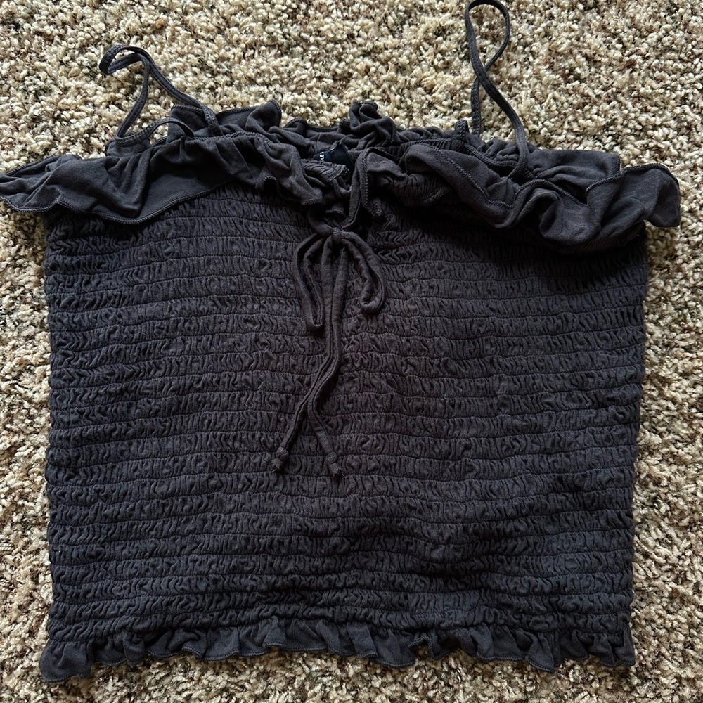 American Eagle Black Tank Top with Ruffles and Tie Front